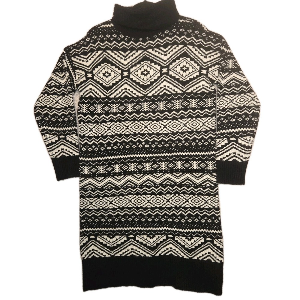 Ann Taylor LOFT Sweater Dress Women's Small Black & White‎ Nordic Fair Isle NEW